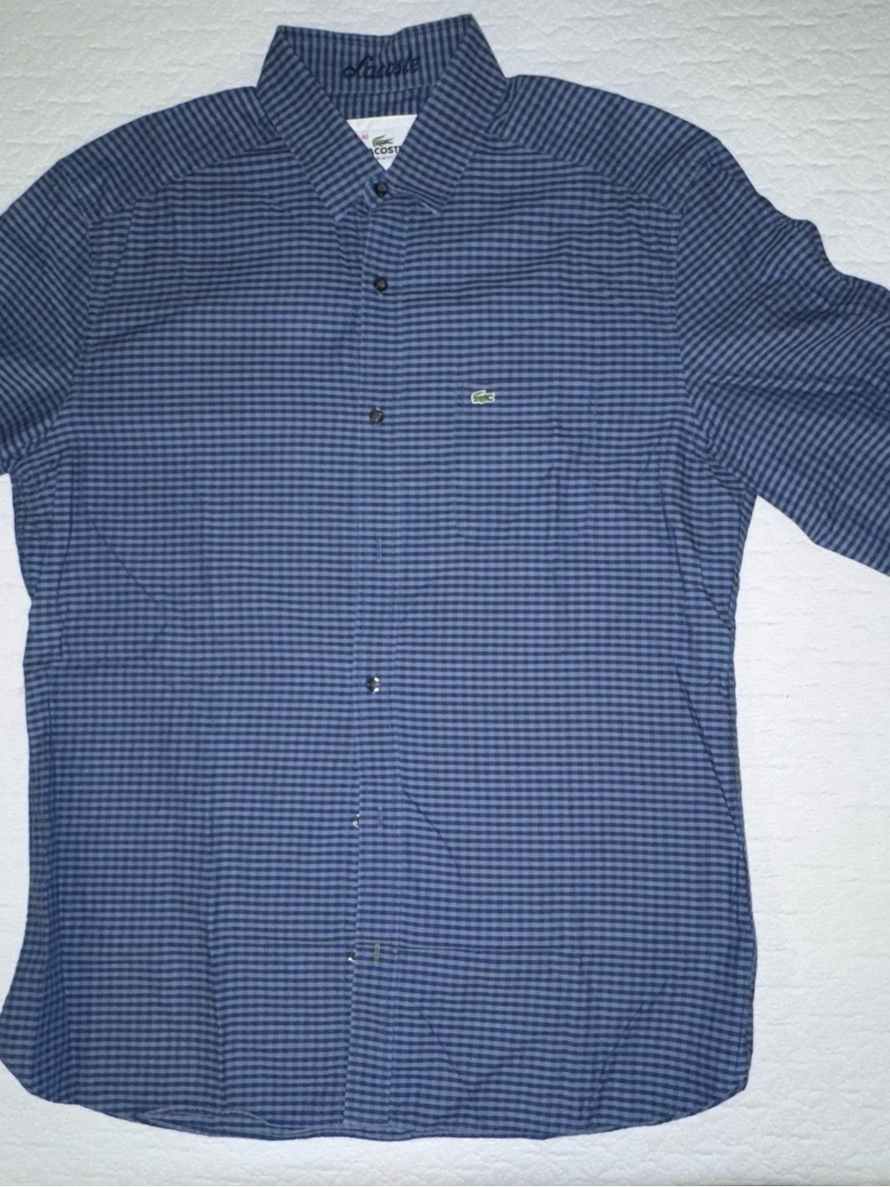 Lacoste Slim Fit Button Down Shirt - Blue Checkered/Gingham Men’s Size 40